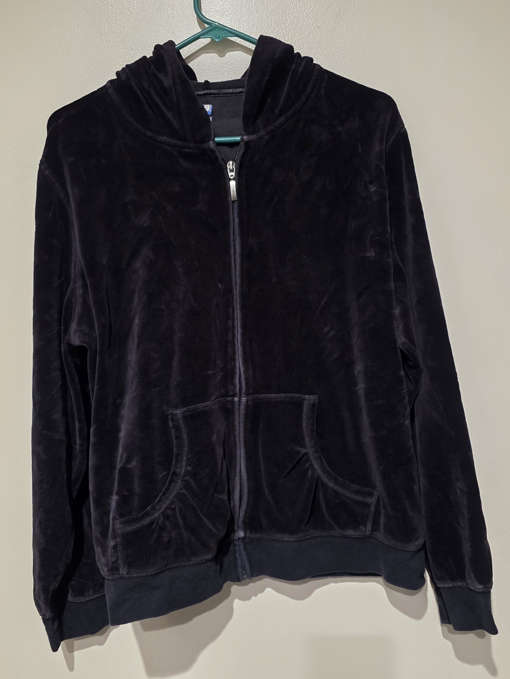 SB Active Black Velour Full Zip Hooded Hoodie Womens XL/XG Pockets Solid Soft